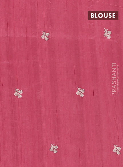 Semi raw silk saree peach pink with embroidery buttas and embriodery border