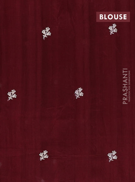 Semi raw silk saree deep maroon with embroidery buttas and embriodery border