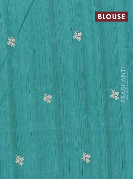 Semi raw silk saree teal green with embroidery buttas and embriodery border