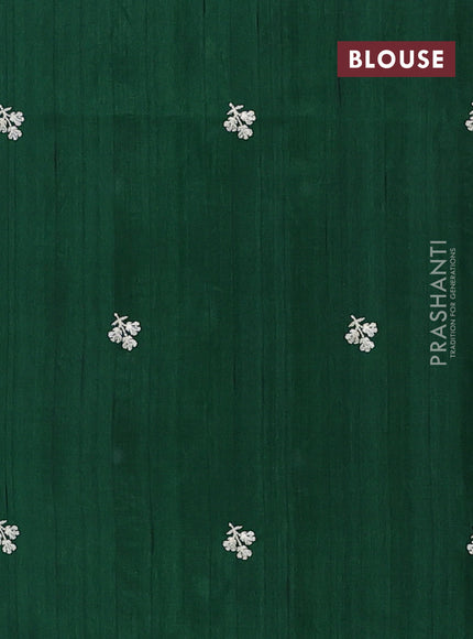 Semi raw silk saree bottle green with embroidery buttas and embriodery border
