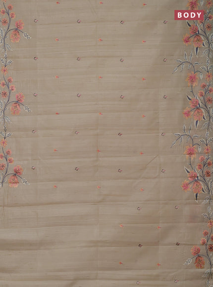Semi raw silk saree beige with embroidery buttas and embriodery border