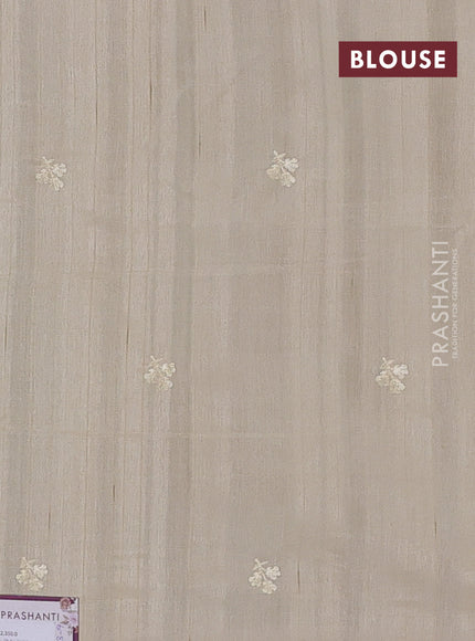 Semi raw silk saree beige with embroidery buttas and embriodery border