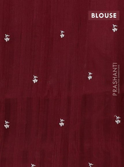 Semi raw silk saree deep maroon with embroidery buttas and embriodery border