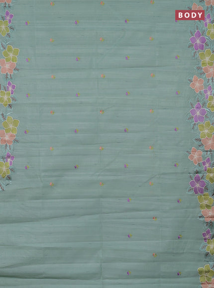 Semi raw silk saree pastel green with embroidery buttas and embriodery border