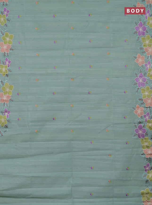 Semi raw silk saree pastel green with embroidery buttas and embriodery border