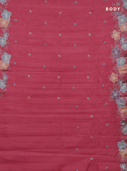 Semi raw silk saree peach pink with embroidery buttas and embriodery border