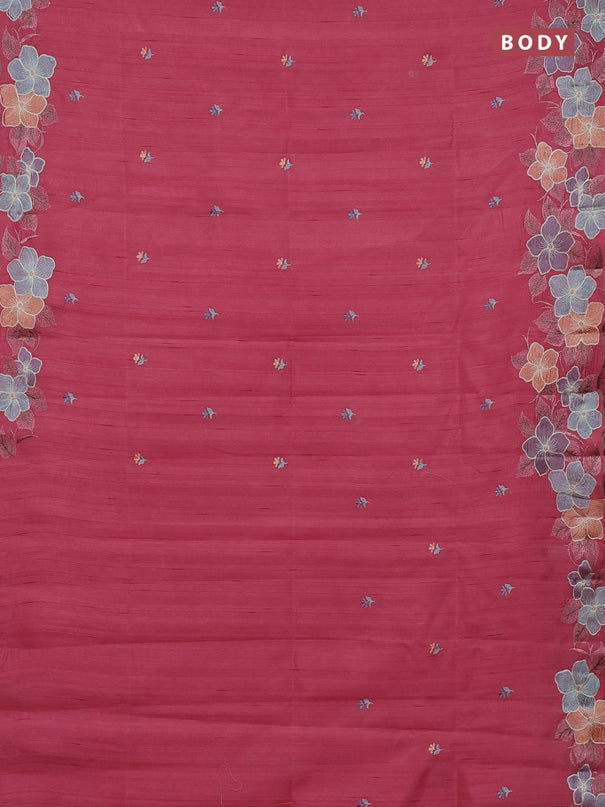 Semi raw silk saree peach pink with embroidery buttas and embriodery border