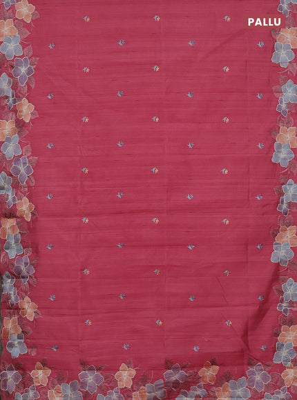Semi raw silk saree peach pink with embroidery buttas and embriodery border