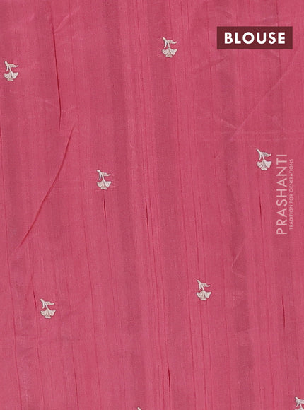 Semi raw silk saree peach pink with embroidery buttas and embriodery border