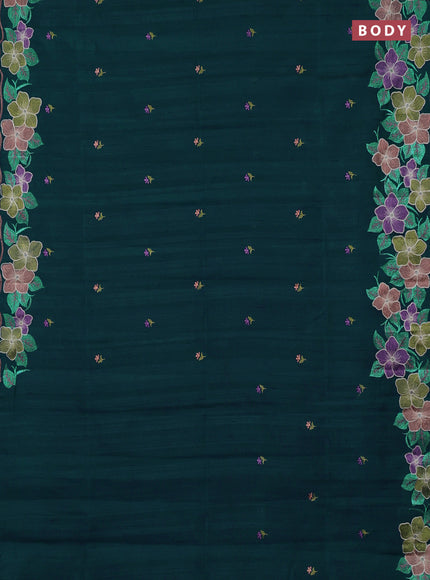 Semi raw silk saree peacock blue with embroidery buttas and embriodery border