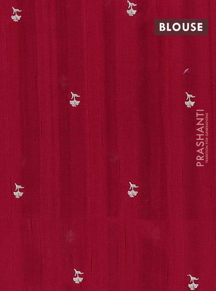 Semi raw silk saree dark pink with embroidery buttas and embriodery border