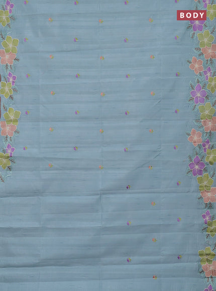 Semi raw silk saree pastel blue with embroidery buttas and embriodery border