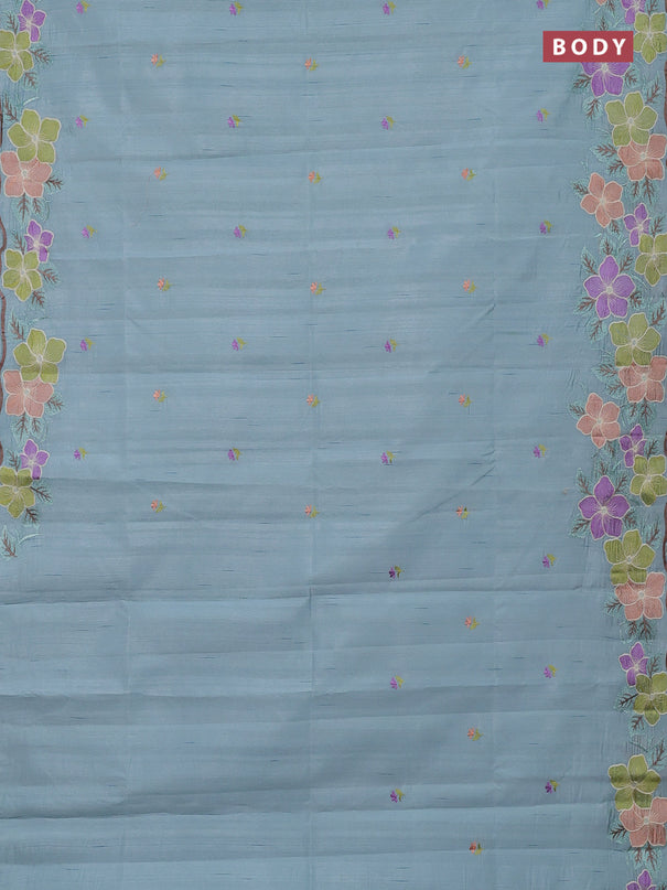 Semi raw silk saree pastel blue with embroidery buttas and embriodery border