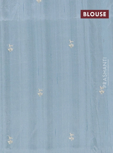Semi raw silk saree pastel blue with embroidery buttas and embriodery border
