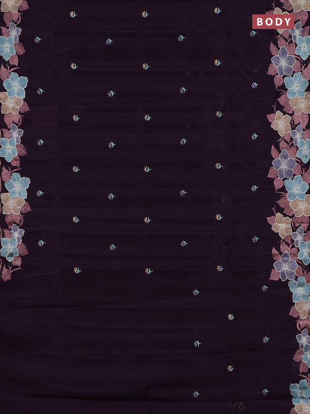 Semi raw silk saree deep purple with embroidery buttas and embriodery border