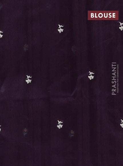 Semi raw silk saree deep purple with embroidery buttas and embriodery border