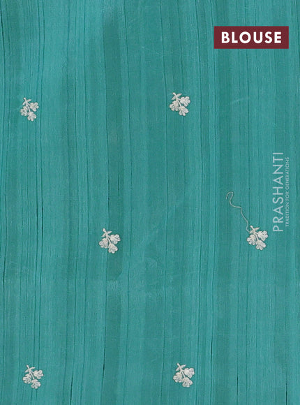 Semi raw silk saree teal blue with embroidery buttas and embriodery border