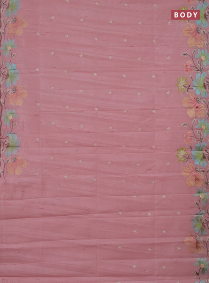 Semi raw silk saree peach shade with embroidery buttas and embriodery border