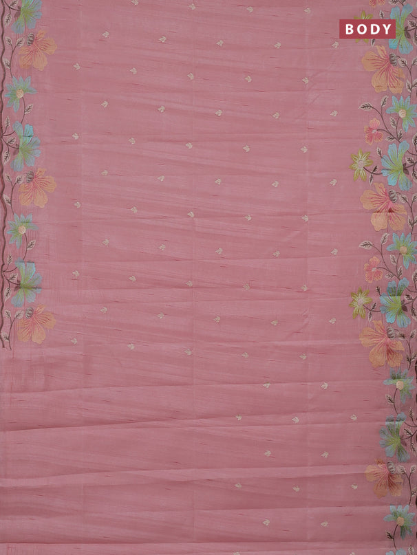 Semi raw silk saree peach shade with embroidery buttas and embriodery border