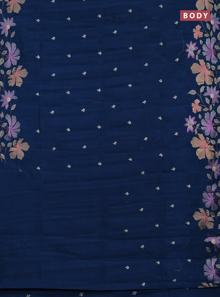 Semi raw silk saree peacock blue with embroidery buttas and embriodery border