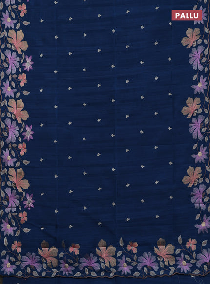 Semi raw silk saree peacock blue with embroidery buttas and embriodery border