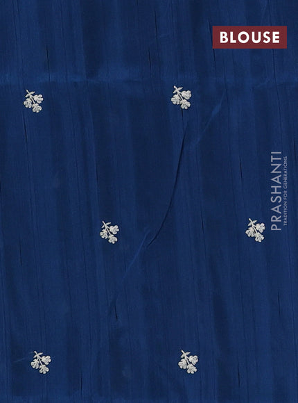 Semi raw silk saree peacock blue with embroidery buttas and embriodery border