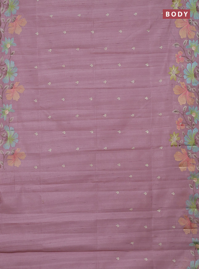 Semi raw silk saree pastel pink with embroidery buttas and embriodery border