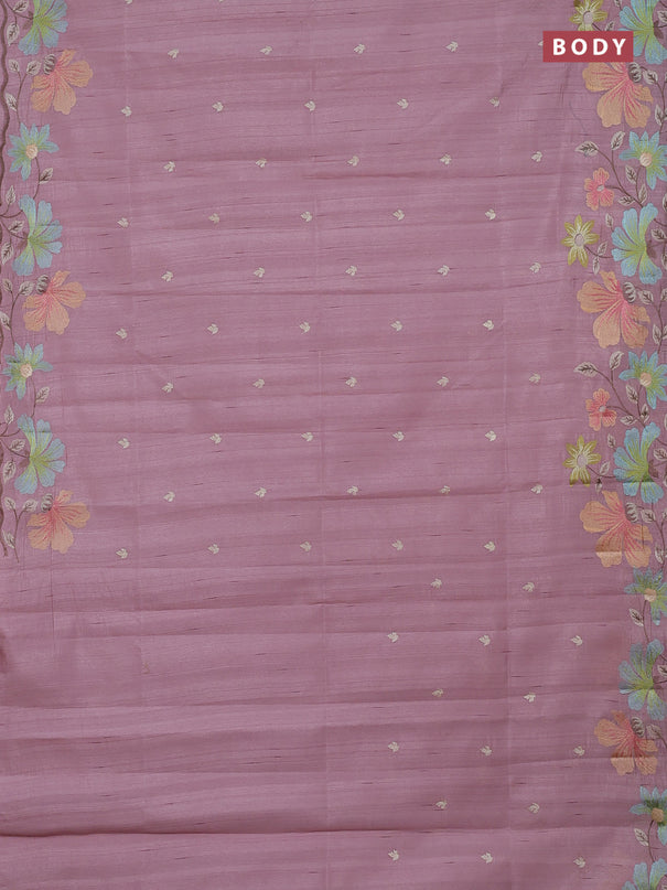 Semi raw silk saree pastel pink with embroidery buttas and embriodery border