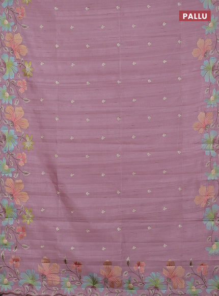 Semi raw silk saree pastel pink with embroidery buttas and embriodery border