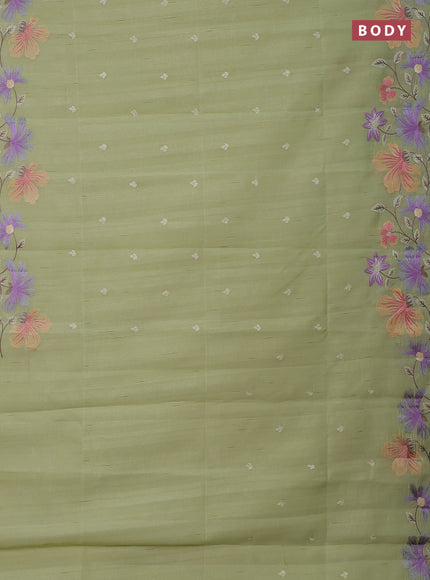 Semi raw silk saree pista green with embroidery buttas and embriodery border