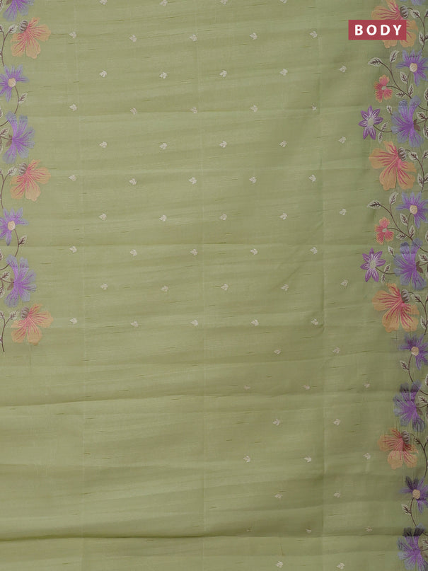 Semi raw silk saree pista green with embroidery buttas and embriodery border
