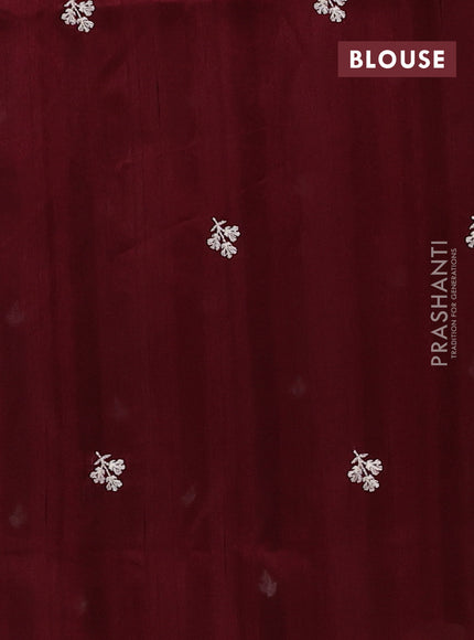 Semi raw silk saree deep maroon with embroidery buttas and embriodery border
