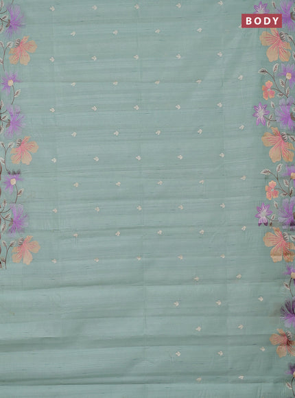 Semi raw silk saree pastel green with embroidery buttas and embriodery border