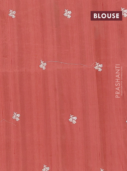 Semi raw silk saree rust shade with embroidery buttas and embriodery border