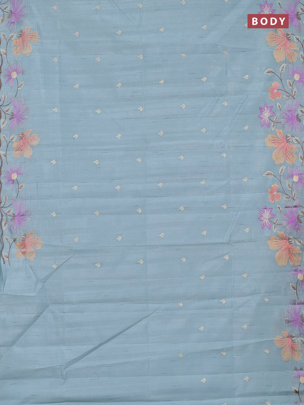 Semi raw silk saree pastel blue with embroidery buttas and embriodery border