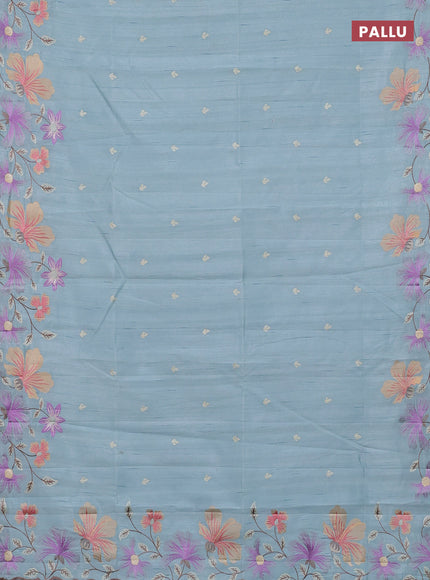 Semi raw silk saree pastel blue with embroidery buttas and embriodery border