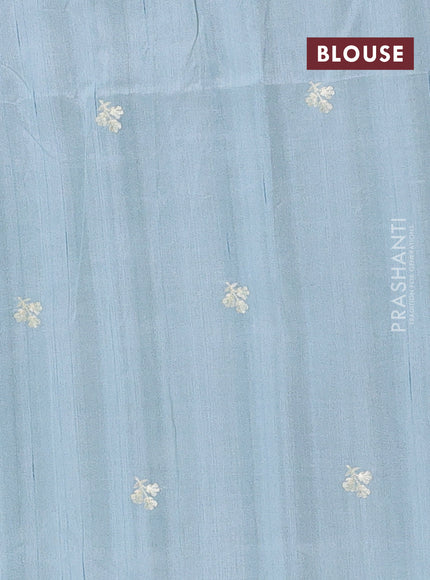 Semi raw silk saree pastel blue with embroidery buttas and embriodery border