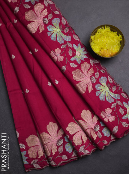 Semi raw silk saree pink with embroidery buttas and embriodery border
