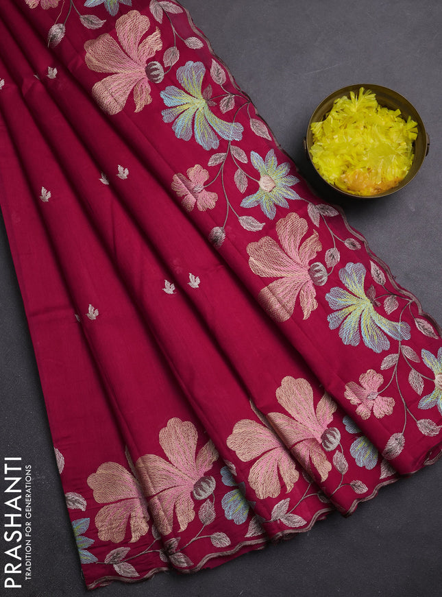Semi raw silk saree pink with embroidery buttas and embriodery border
