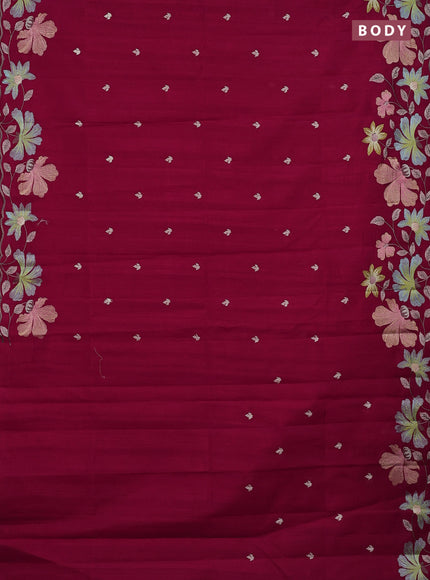 Semi raw silk saree pink with embroidery buttas and embriodery border