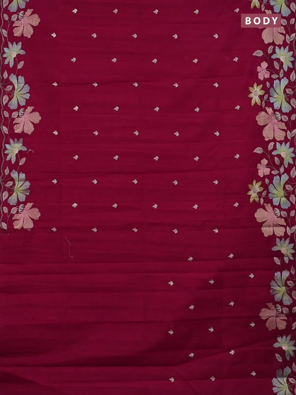 Semi raw silk saree pink with embroidery buttas and embriodery border