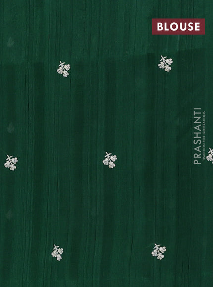Semi raw silk saree bottle green with embroidery buttas and embriodery border