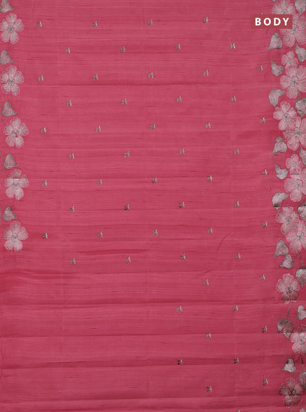 Semi raw silk saree peach pink with embroidery buttas and embriodery border