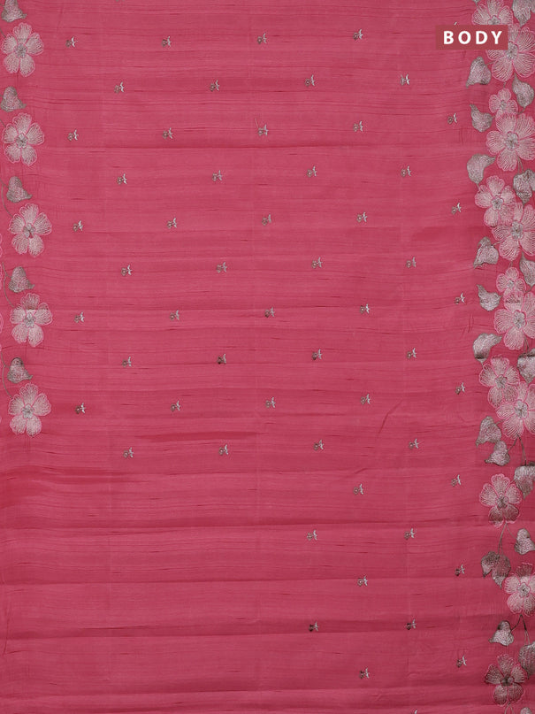 Semi raw silk saree peach pink with embroidery buttas and embriodery border
