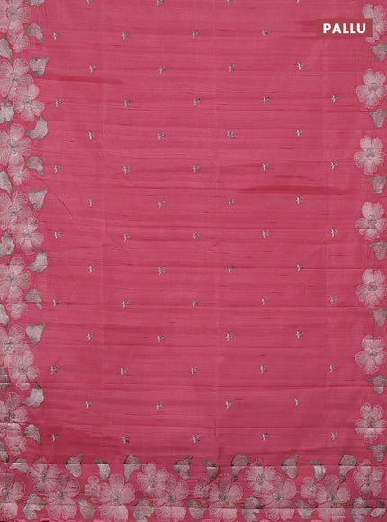 Semi raw silk saree peach pink with embroidery buttas and embriodery border