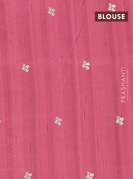 Semi raw silk saree peach pink with embroidery buttas and embriodery border