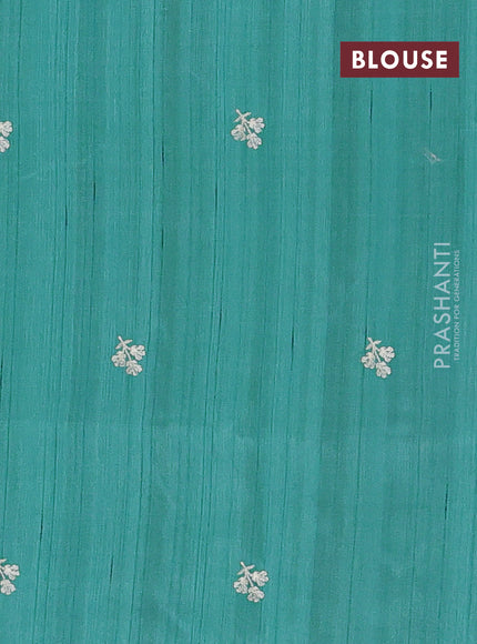 Semi raw silk saree teal blue shade with embroidery buttas and embriodery border