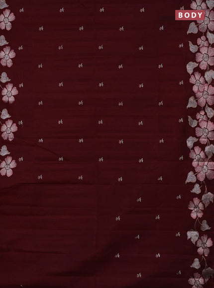 Semi raw silk saree deep maroon with embroidery buttas and embriodery border
