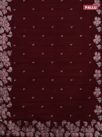 Semi raw silk saree deep maroon with embroidery buttas and embriodery border
