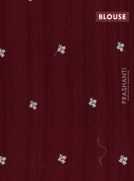 Semi raw silk saree deep maroon with embroidery buttas and embriodery border